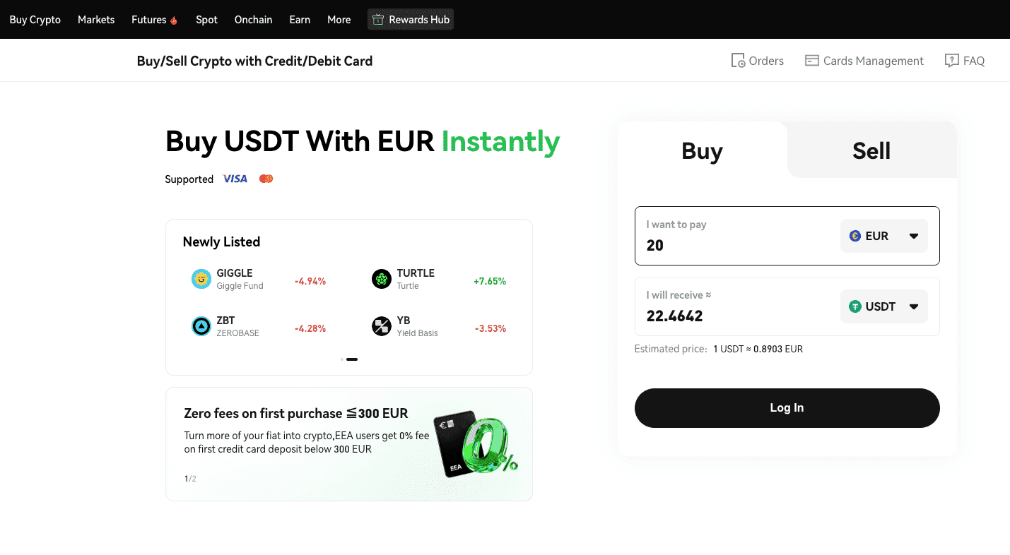Buy USDT With EUR Instantly
