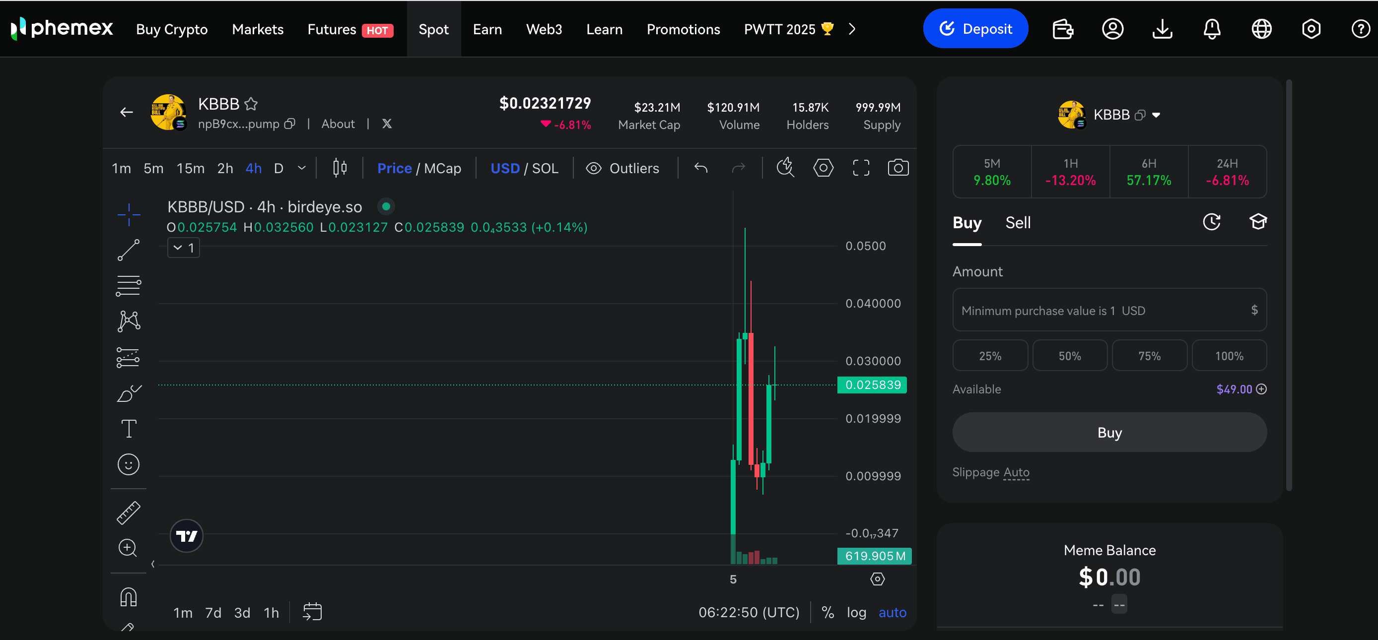 Phemex MemeX Trading Interface for $KBBB