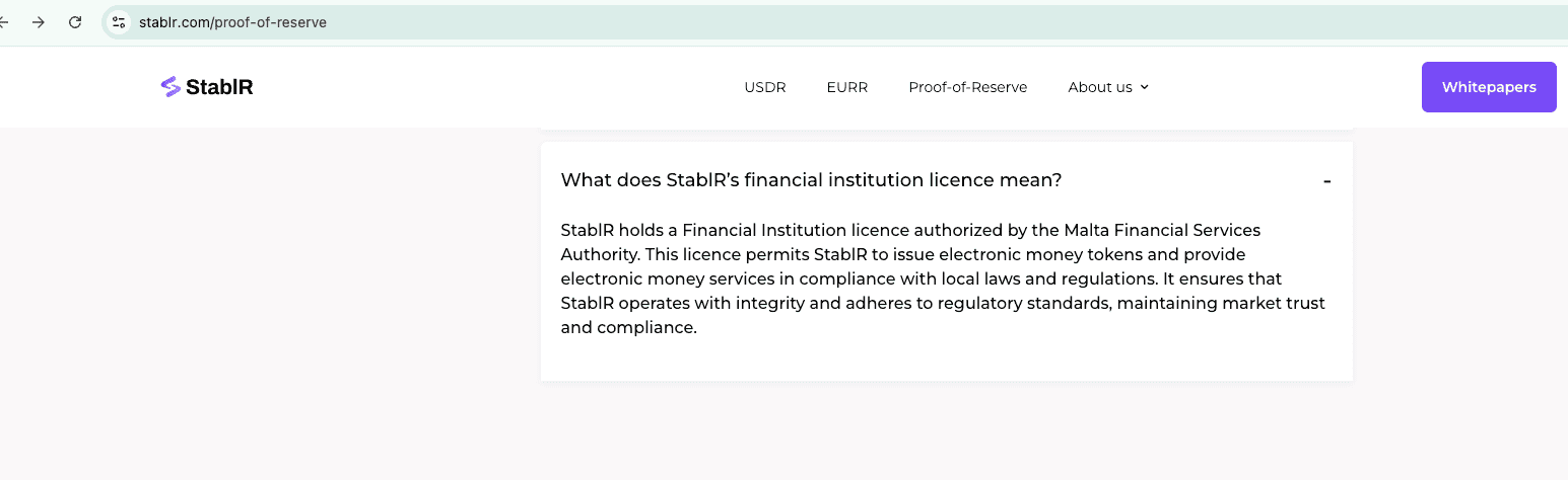 Was bedeutet StablRs Financial Institution Licence?