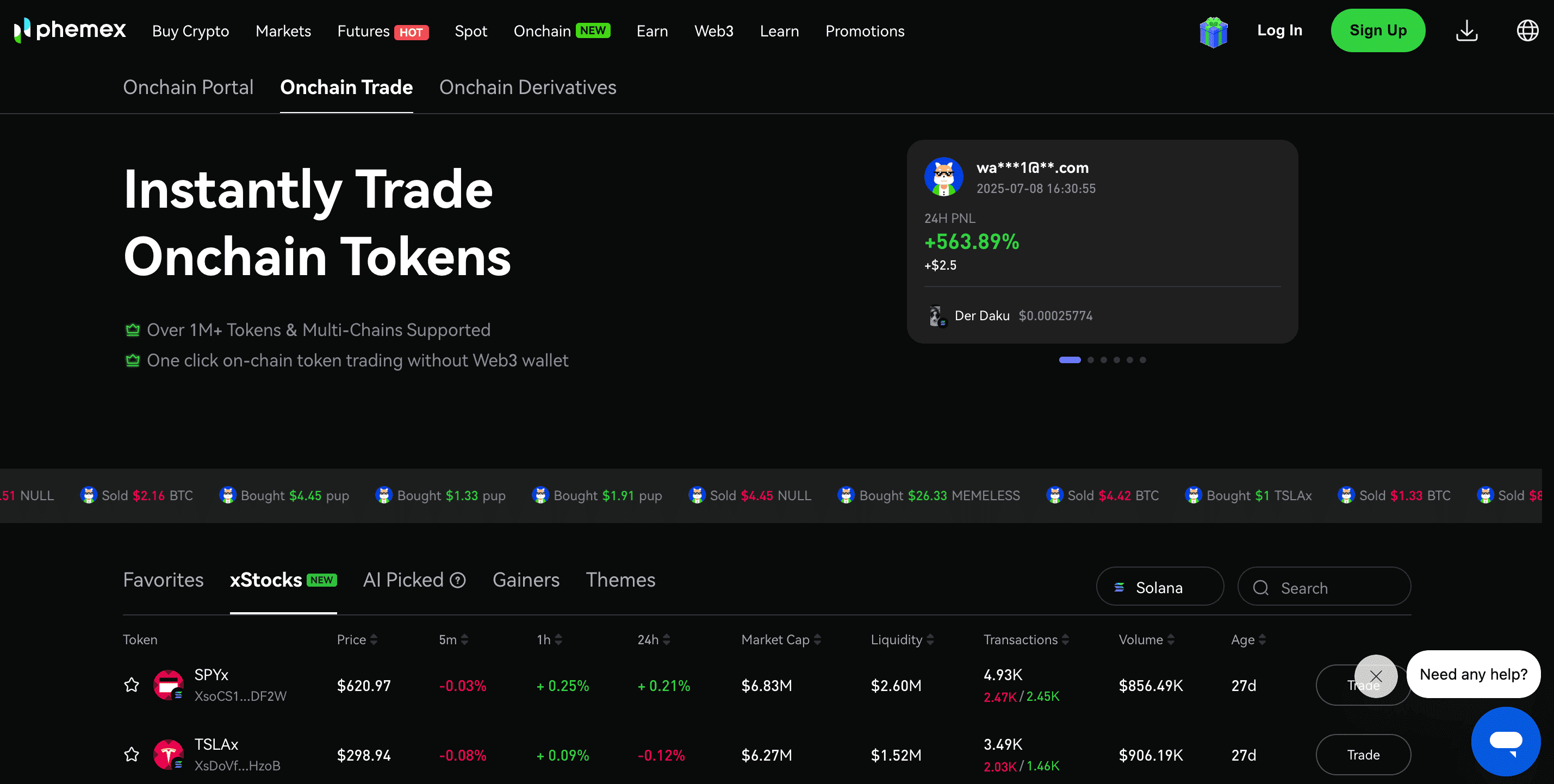 Phemex Onchain  xStocks 
