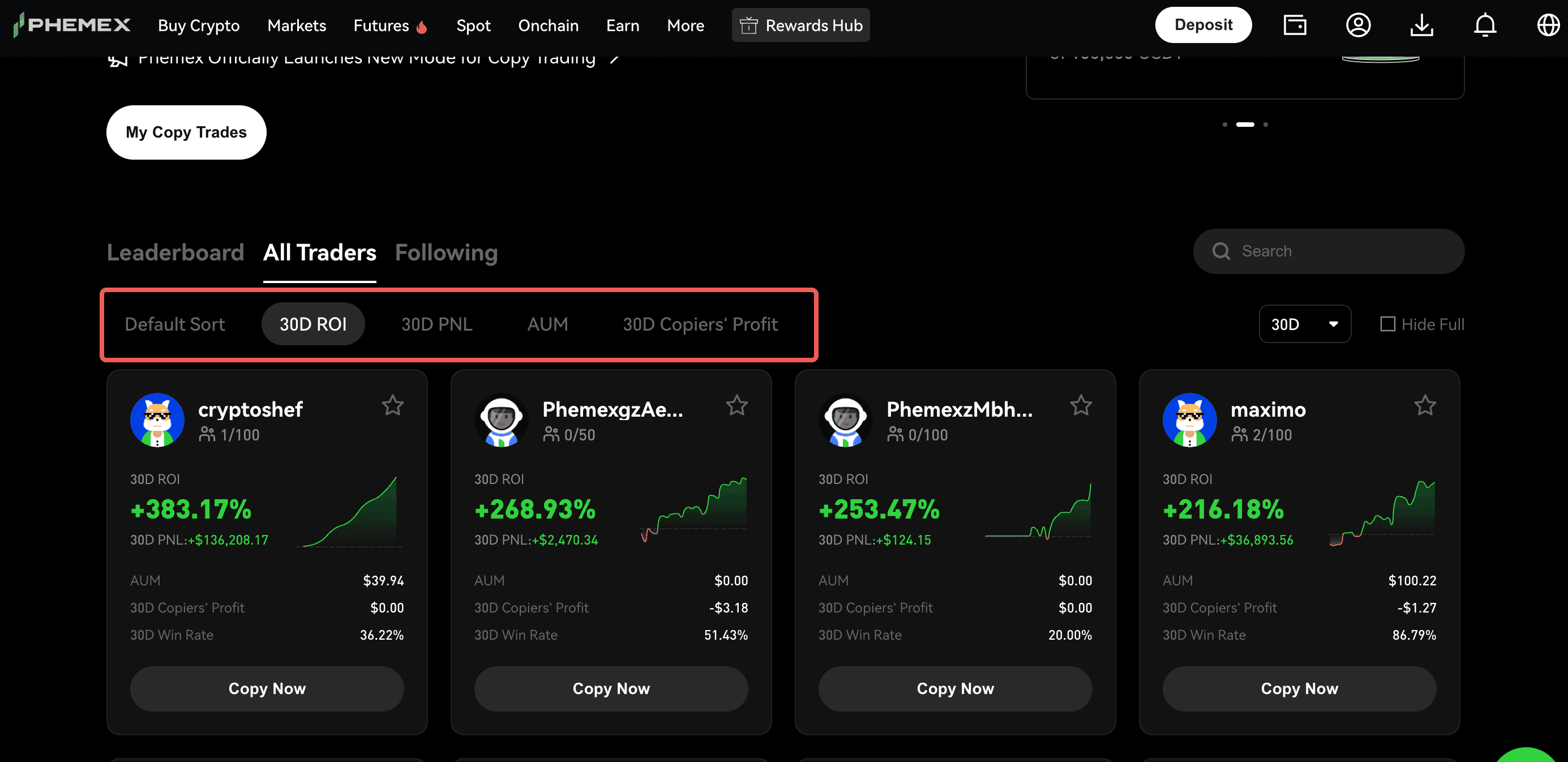 The Phemex Copy Structure