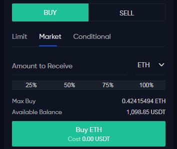 Phemex order box to buy and sell crypto