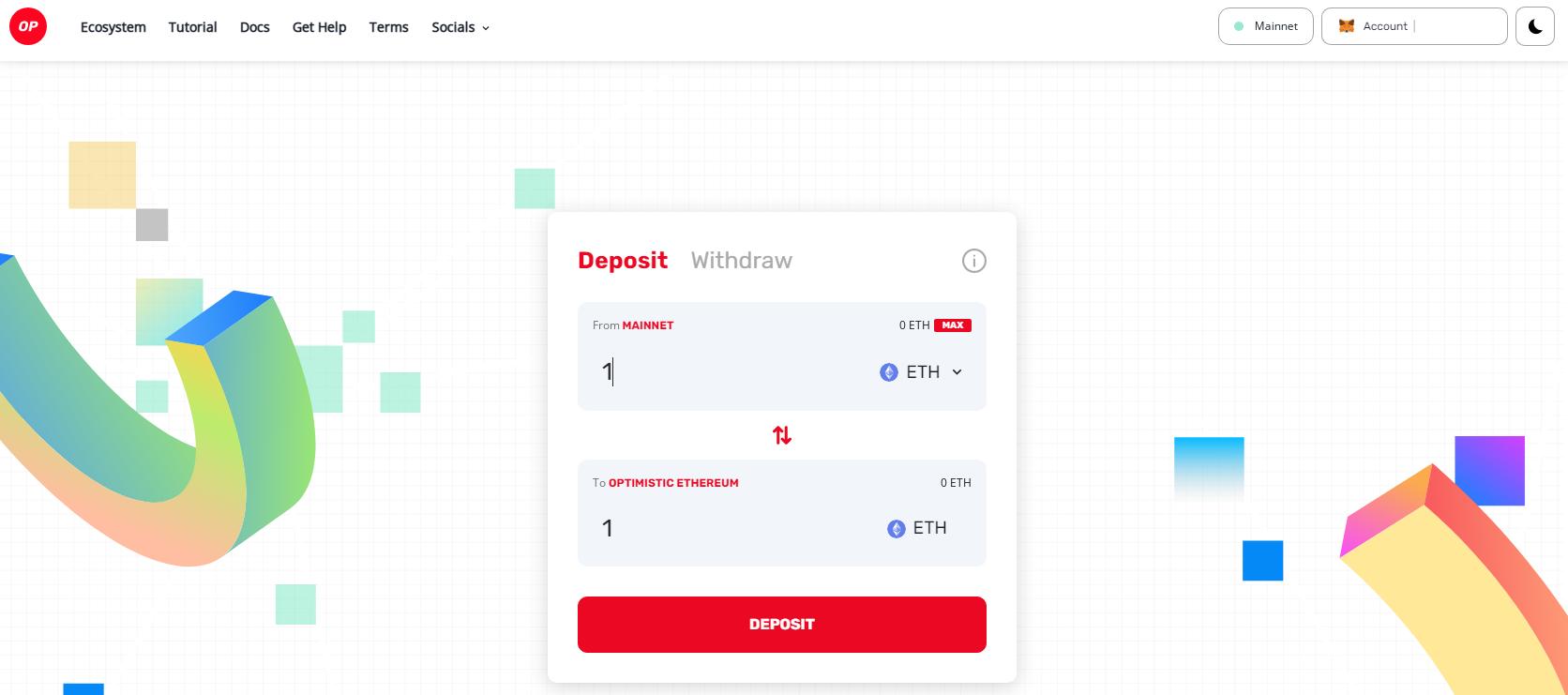 The Ethereum Optimism bridge to transfer L1 assets to L